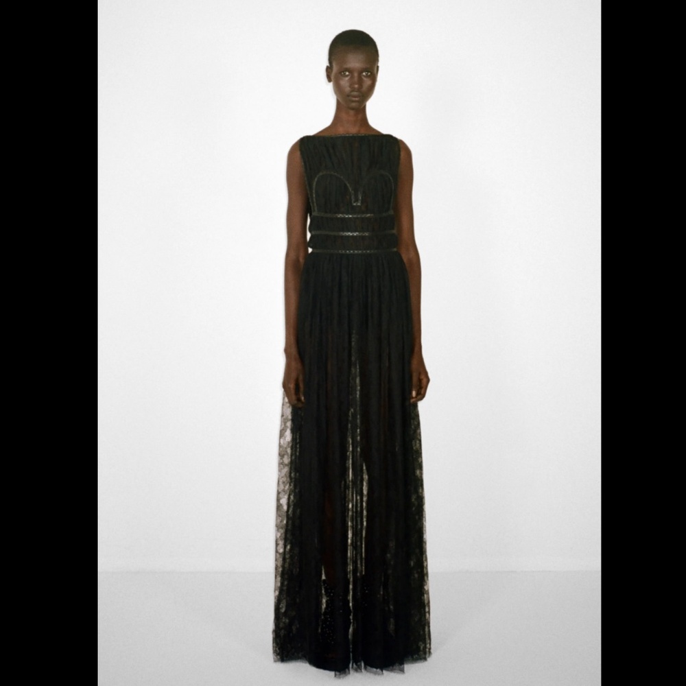ALAÏA  Lace Bustier Gown W/ Braided Leather Trim - Picture 2 of 9